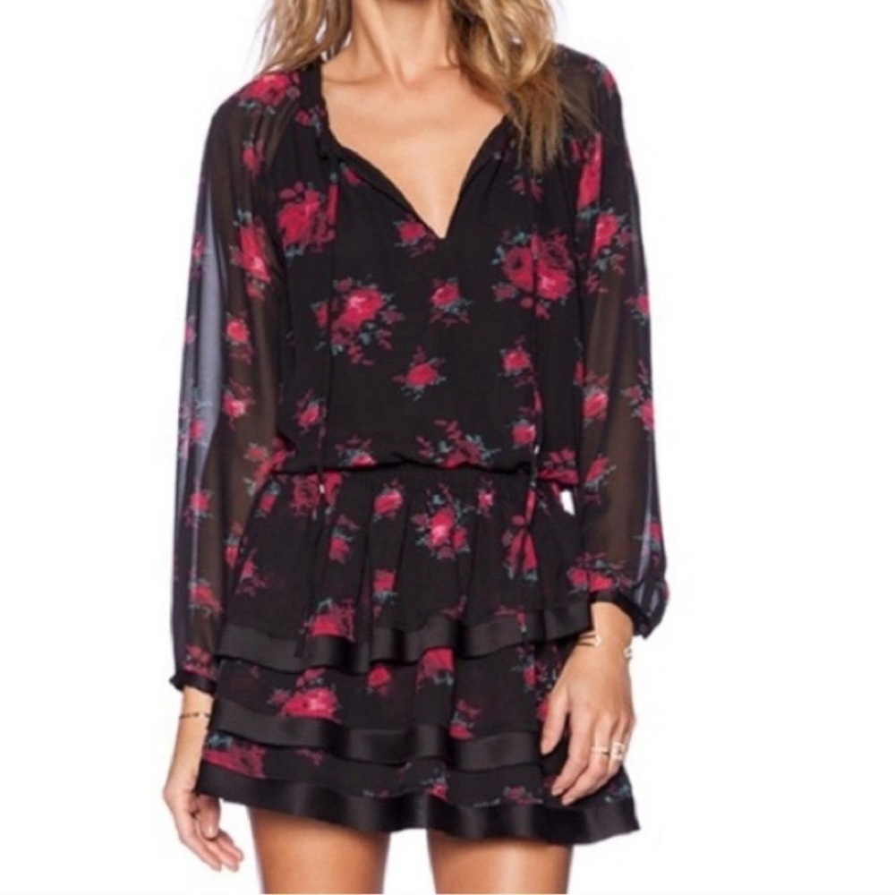 Sam Edelman Russian Romance Layered Hem Floral Bodycon Longsleeve Dress Size L